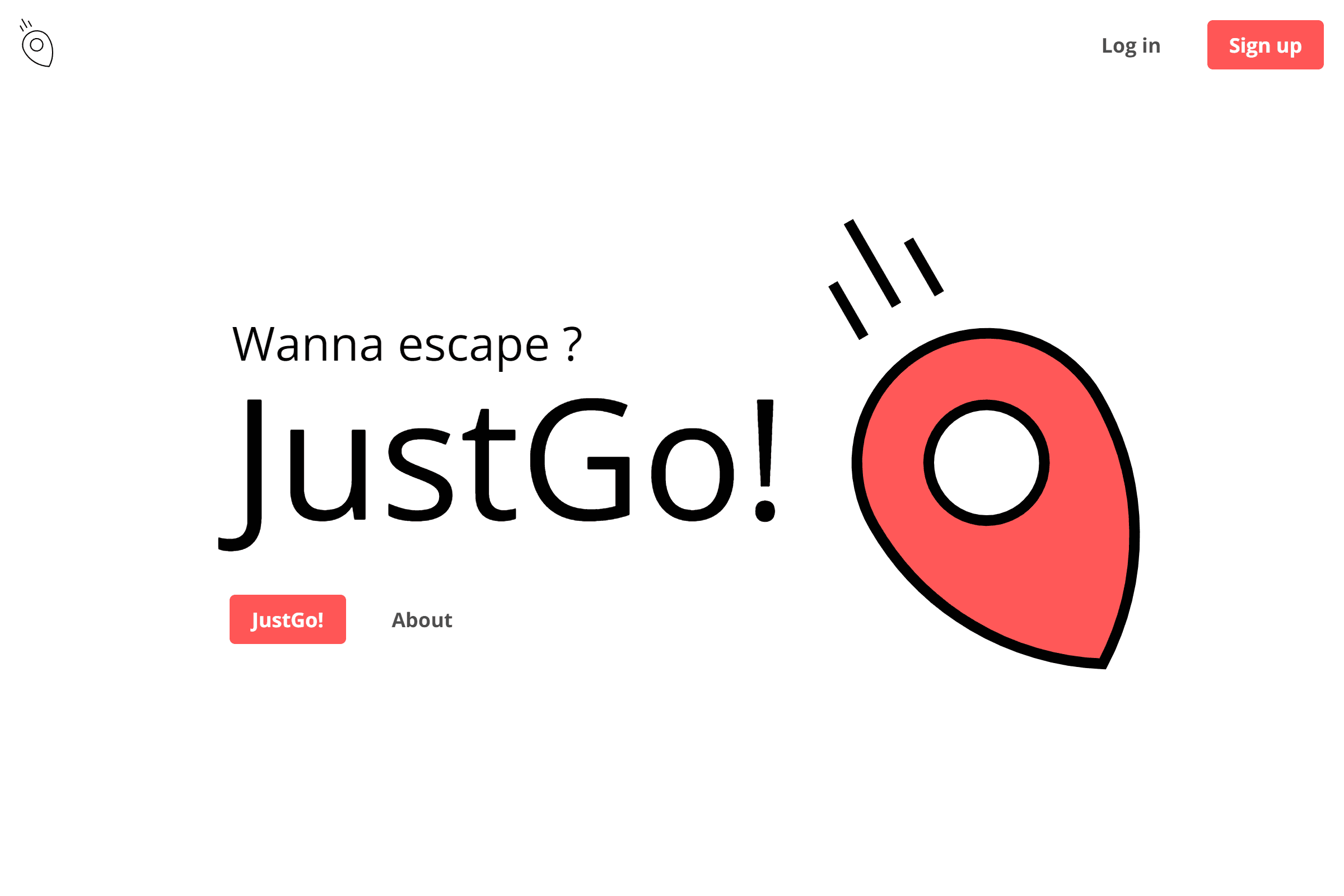 Landing page of JustGo!